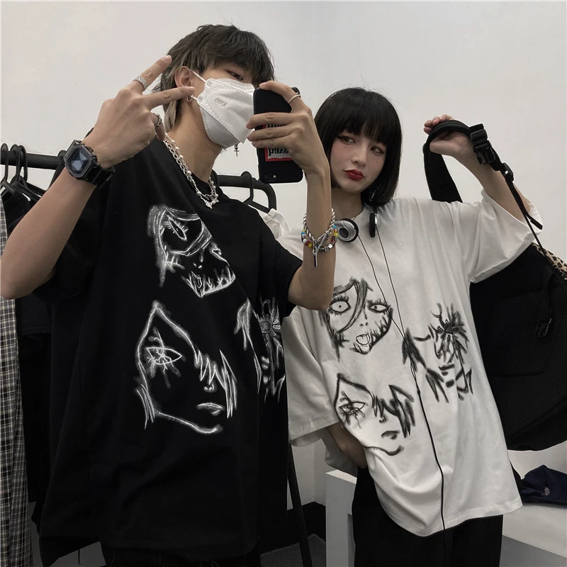 

Harajuku Streetwear Tshirt Gothic Dark Funny Cartoon Manga Graphic Summer Men Anime Clothes Hip Hop Punk Oversize Women Top 2021