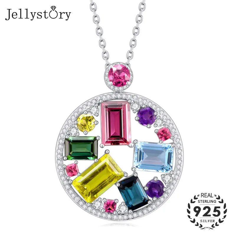 Jellystory Мода Серебро 925 ожерелье с красочный Топаз Циркон Подвеска из драгоценных