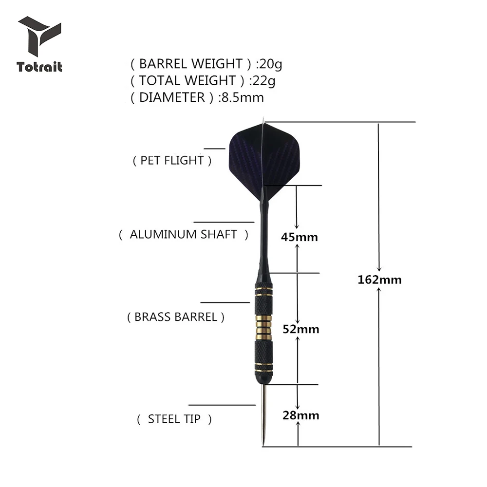 TOtrait 3 шт. 22 г профессиональная Дротика s алюминиевый вал PET Flight латунный баррель