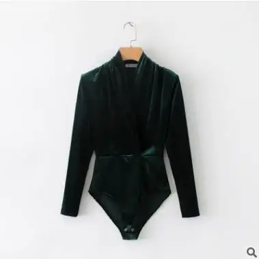 Blackish green 10 цветов, осень, велюровые женские боди, сексуальный комбинезон с v-образным вырезом, женские комбинезоны с длинными рукавами, женский костюм - Цвет: Blackish green