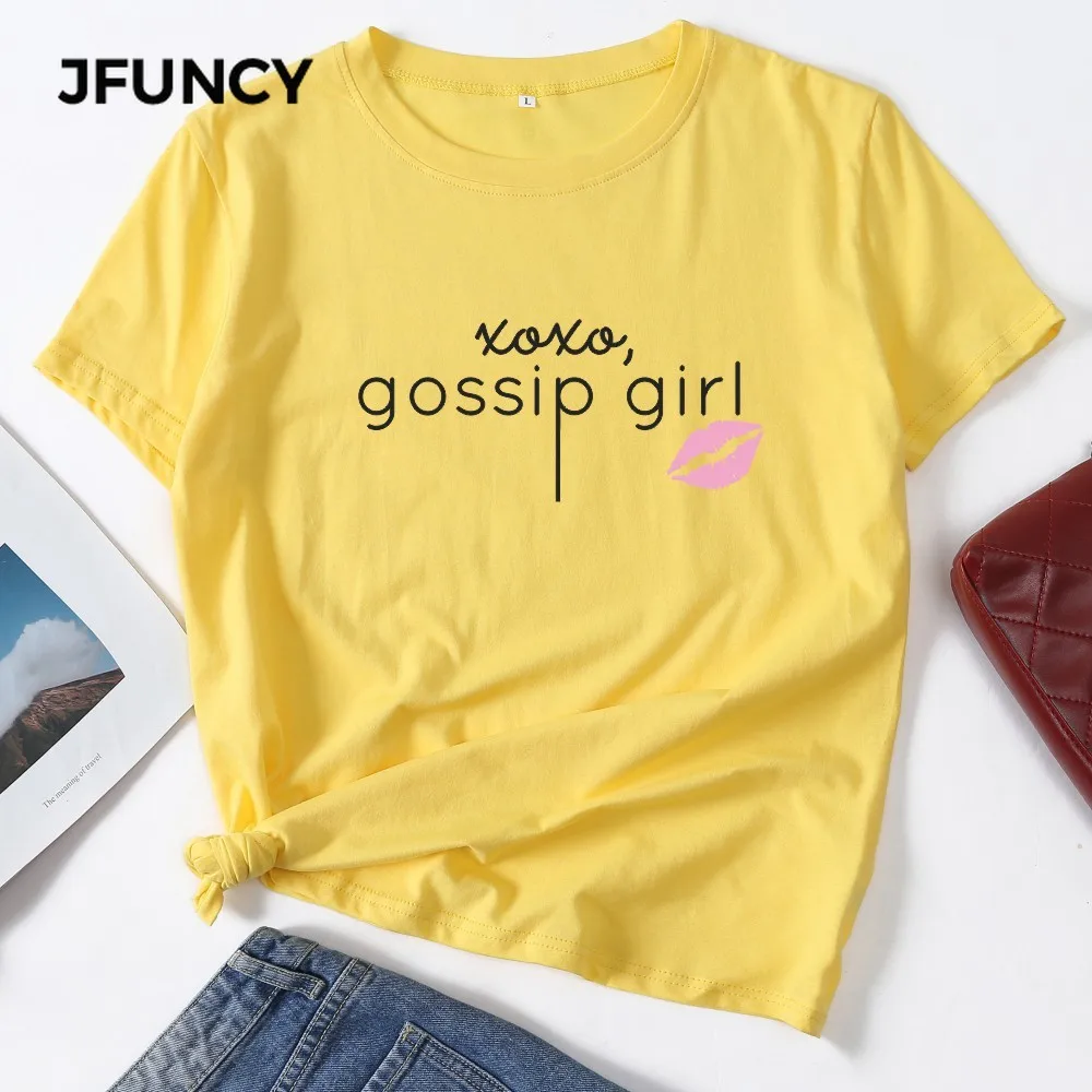Женская хлопковая Футболка JFUNCY 8 цветов размера плюс с забавным принтом сплетни