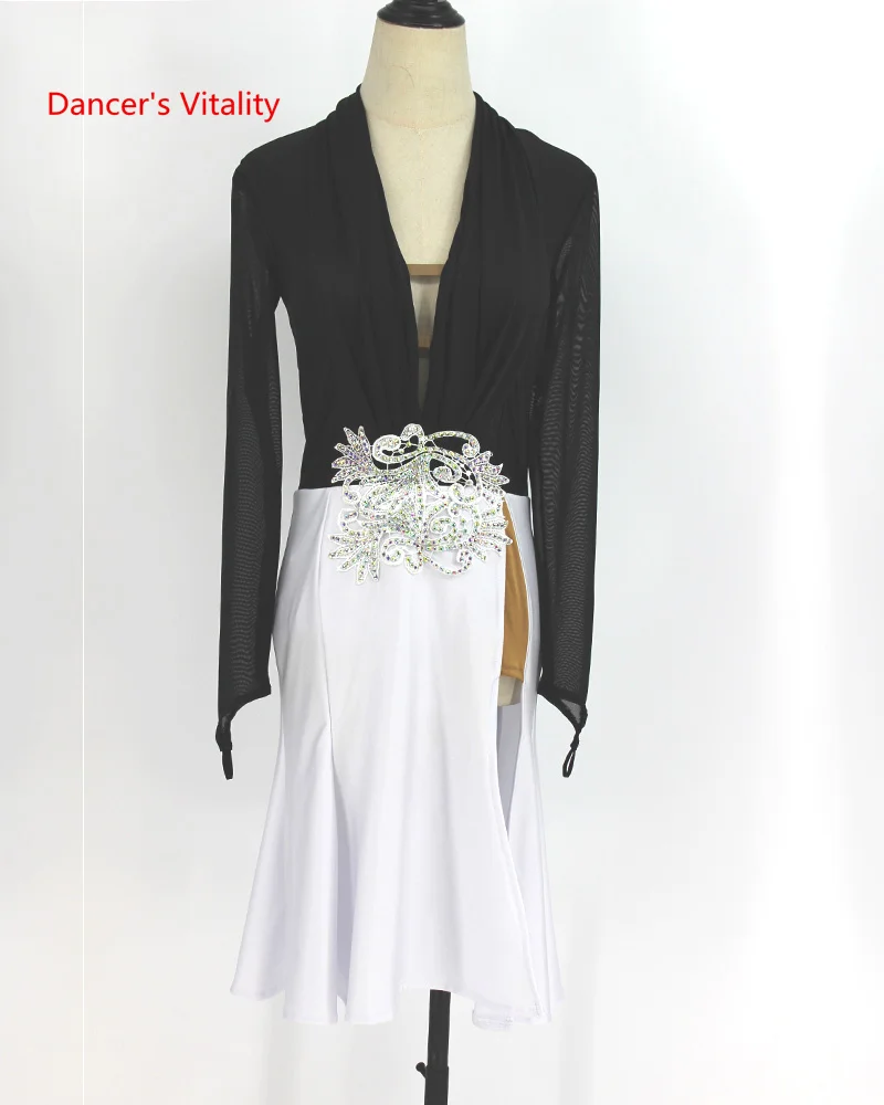 Женское платье для латиноамериканских танцев с длинным рукавом выступлений