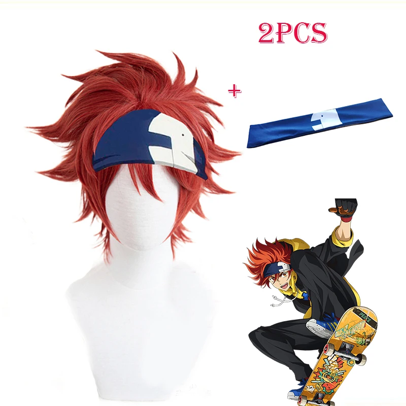 

SK8 The Infinity Reki Kyan Cosplay Wig Headband Hairband SK8 Cosplay Red Short Men Wigs with Bangs Heat Resistant Synthetic Wig