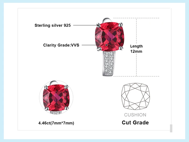JewelryPalace Подушки 4.6ct Создан Красный Рубин Клип На Серьги Серьги Стерлингового Серебра 925 Изысканные Ювелирные Изделия для Модных Женщин