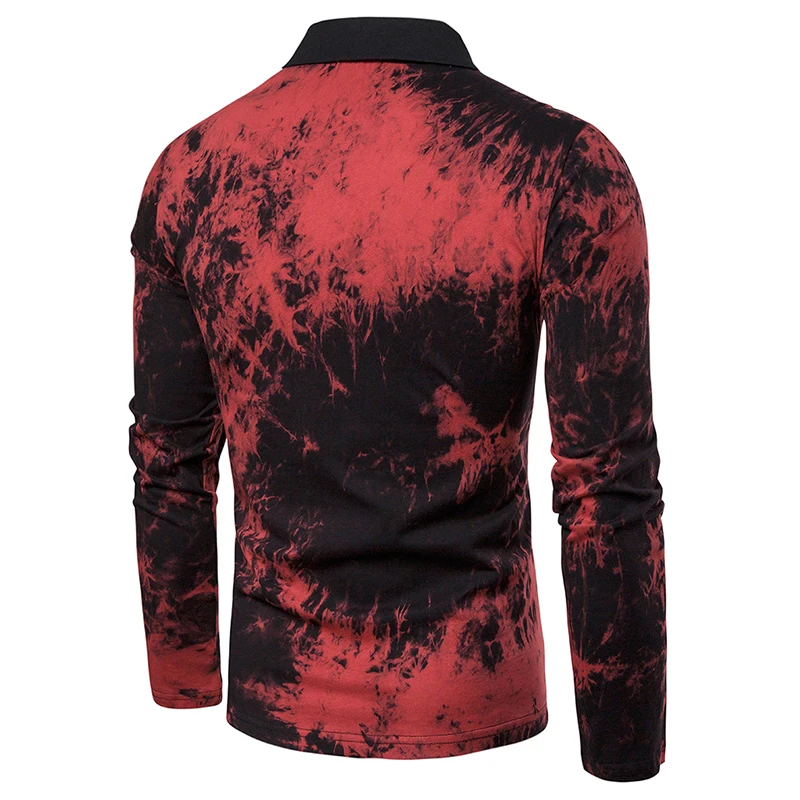 Men's Polo Shirt Casual Male Long Sleeve Tops Printed V-neck Fashion Slim Fit Polos | Мужская одежда