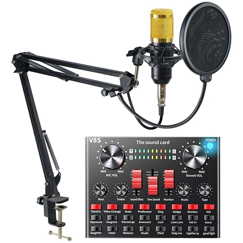 

BM 800 Condenser Microphone Bundle,Real-Time V8S Sound Card Voice Converter, Bluetooth Mixer for Music Recording