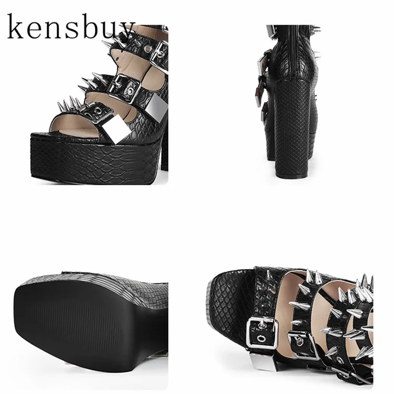 

2021 Fashion Waterproof Platform Thick Bottom Sandals Sexy Rivet Ankel Buckle Cover Heel Sandals Party Back Zipper Casual Shoes
