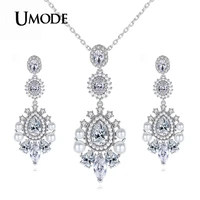 umode pearl water droplets cz earring %ef%bc%86 necklace set jewelry for women pendant boucle doreille femme christmas gifts us0414