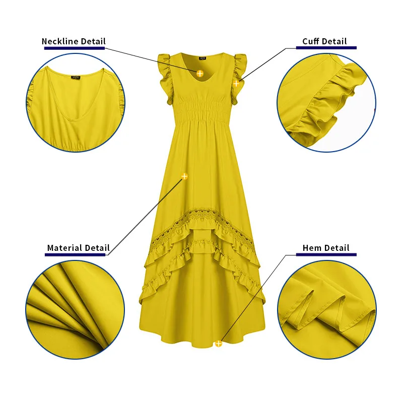 

VONDA 3 Colors Casual Pleated Tank Dress 2021 Women Sexy V Neck Lace Sleeveless Ruffled Hem Dresses Oversized Beach Sundress