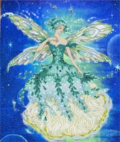 md159 march ocean blue fairy 14ct draw fabric cross stitch cloth with beaded metal thread cross stitch kit cross stitch kit