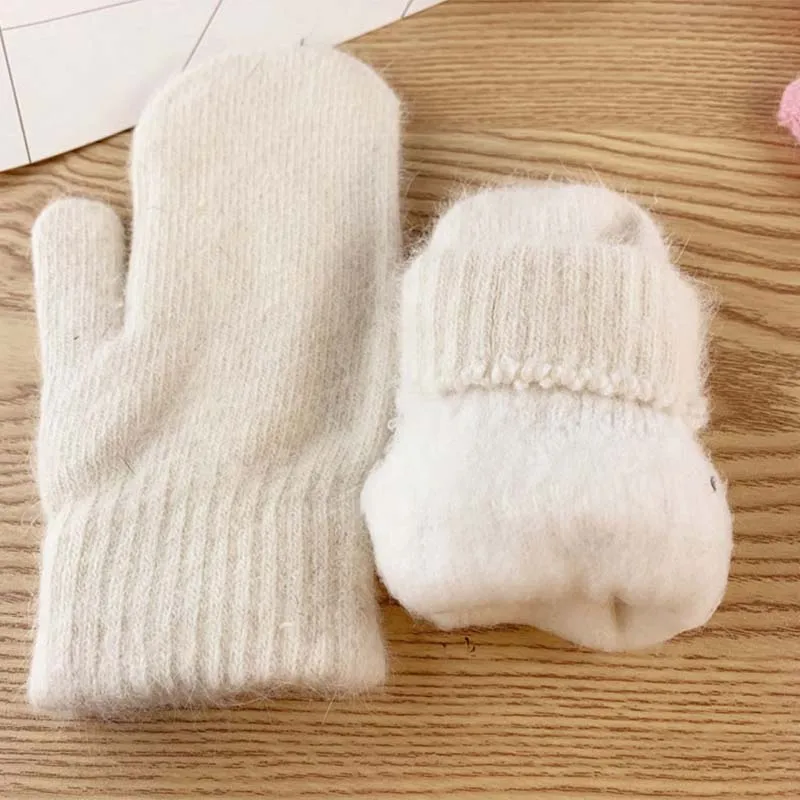 

Female Double-layer rabbit hair gloves winter Korean version of solid color all fingers winter women gloves girls mittens