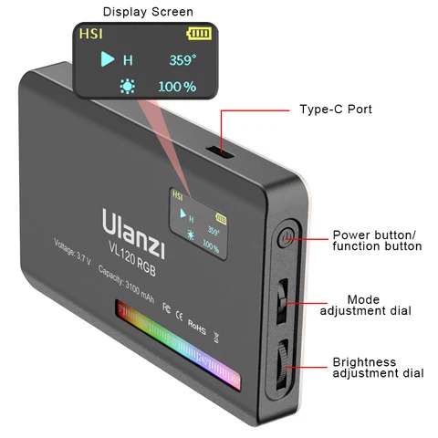 Ulanzi VL120 RGB светодиодный светильник для видео и фотосъемки — фото устройства