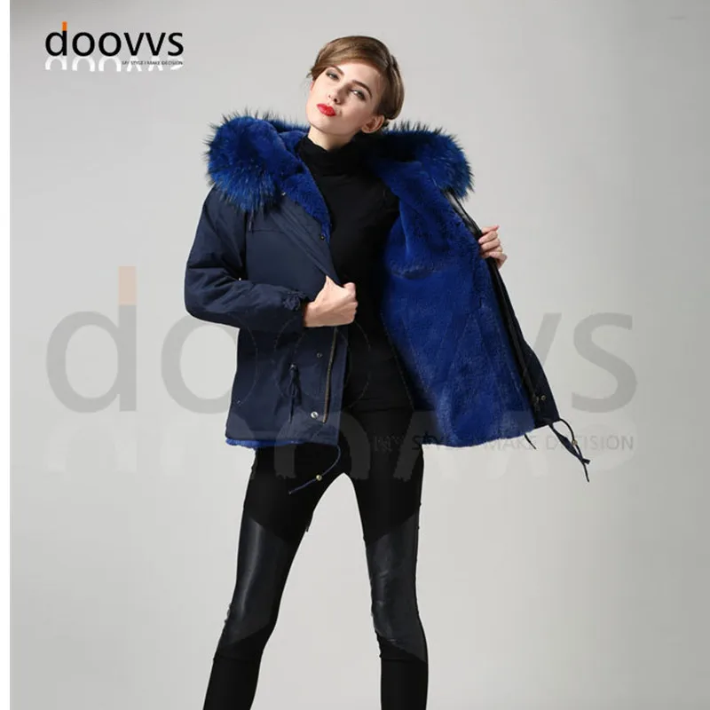 Синяя теплая зимняя меховая парка Mrs с большим воротником из натурального меха