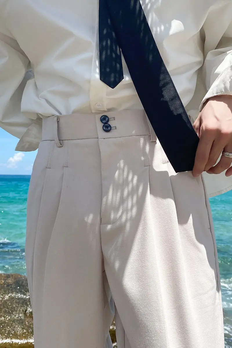 

2020 Spring And Summer New Youth Popular Men's Loose Large Size Solid Color Thin Pleated Trousers Fashion Casual Straight Pants