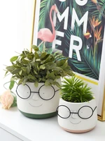 nordic cute glasses boy ceramic succulent flower pot cartoon fashion simple art dried flower vase indoor green dill home garden