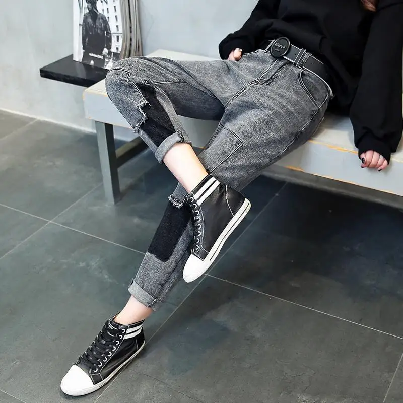 

2021 New Women's Jeans Loose-Fitting Slimming Pants Autumn New High Waist Daddy British Straight Harem Pants Fashion