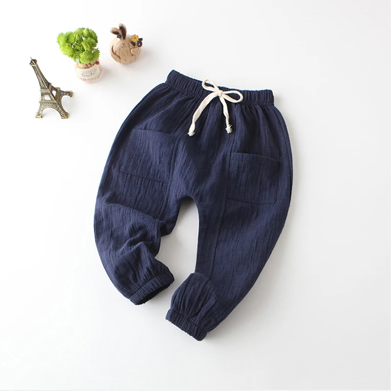 Брюки детские длинные из хлопка и льна с эластичным поясом|children trousers|girls trousersboys