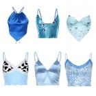 Женский укороченный топ без рукавов Y2K, голубой топ на бретелях в стиле 90-х с открытой спиной, милый уличный Топ для девушек на лето