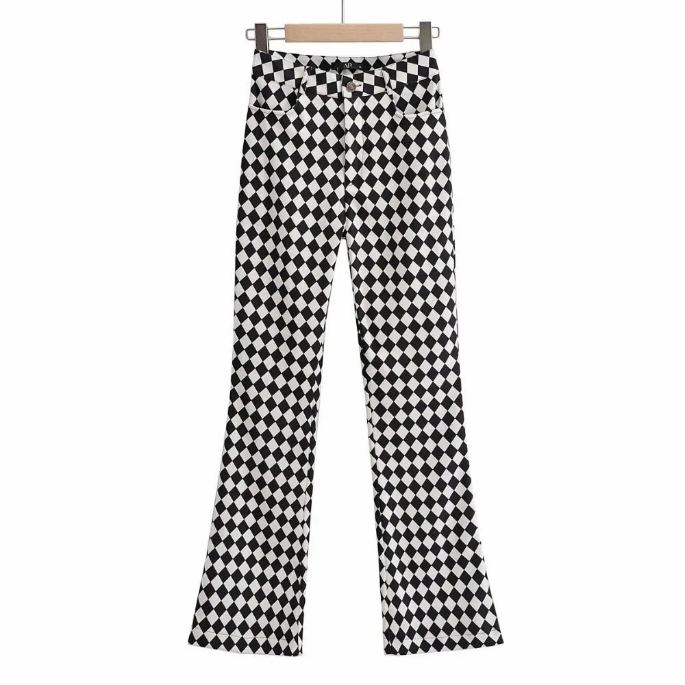 

Casual Women Plaid Pants 2021 New Fashion Harajuku High Waist Pockets Slim Flare Pants Vintage Y2K Streetwear Trousers Autumn