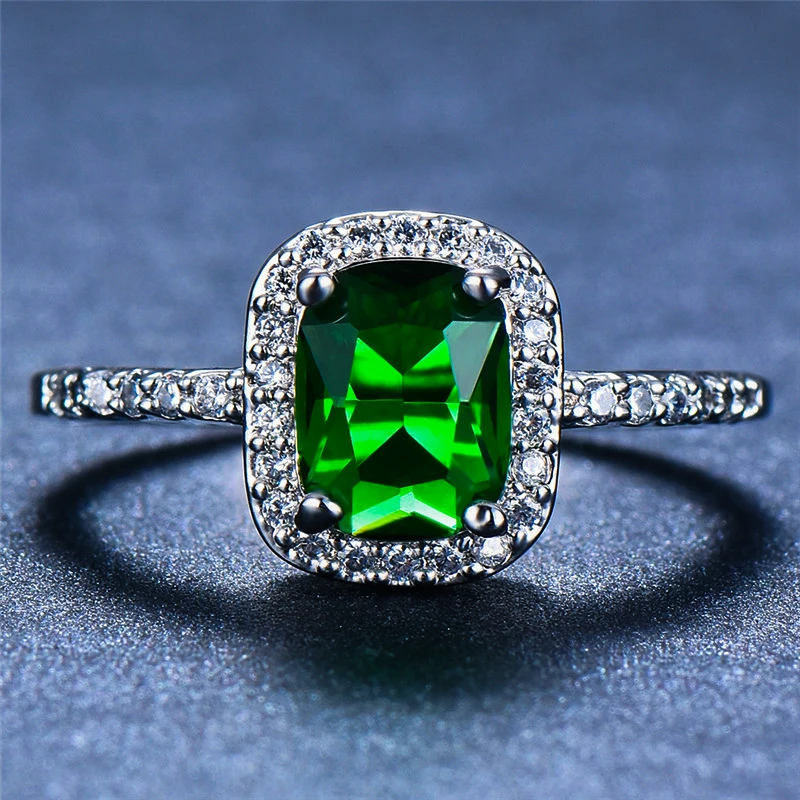 Женское винтажное обручальное кольцо роскошное квадратное изумрудно зеленого