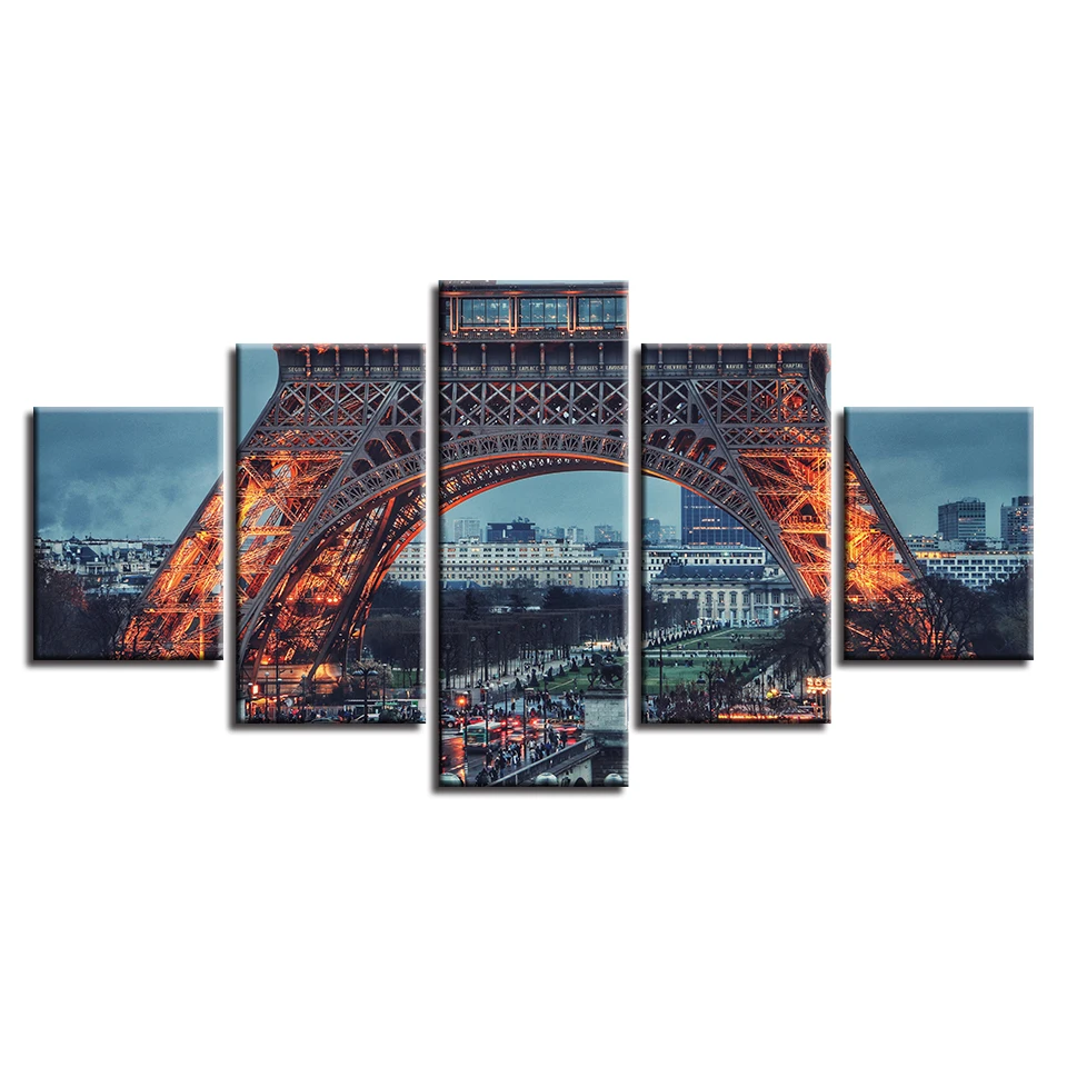 Модульные картины на холсте Декор для дома спальни HD печать 5 шт. Париж железная