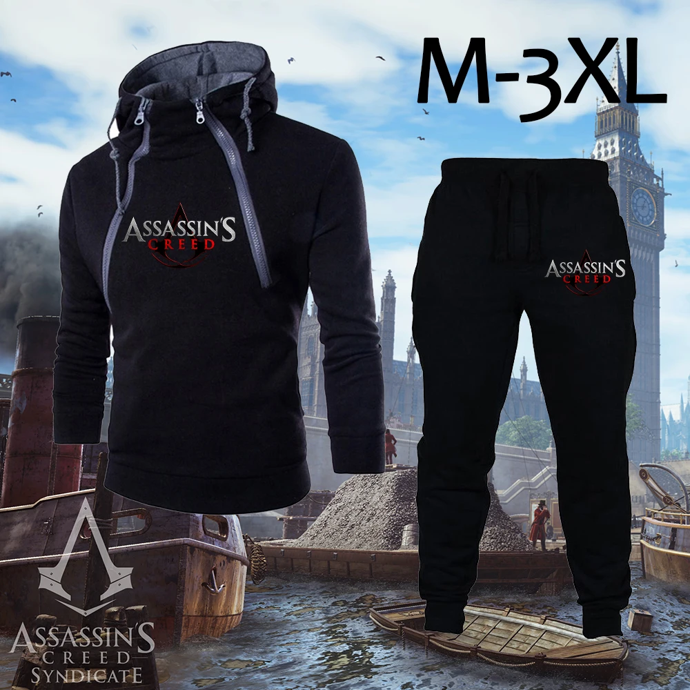 

Костюм спортивный мужской с принтом «убийца», пуловер с капюшоном и двойной молнией и штаны, комплект спортивной одежды с капюшоном, брюки