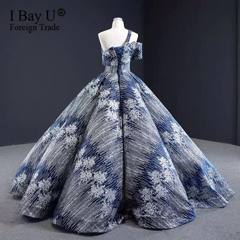 Dubai Navy Blue Sexy Luxury Wedding Dresses 2020 Sequined Bridal Gowns Custom Made