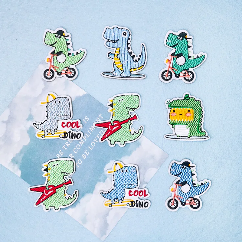 

Cartoon Bike Dinosaur Embroidery Clothing Decoration Cloth Paste Patches for Jackets Patch DIY Handmade Ironing Clothing Patches