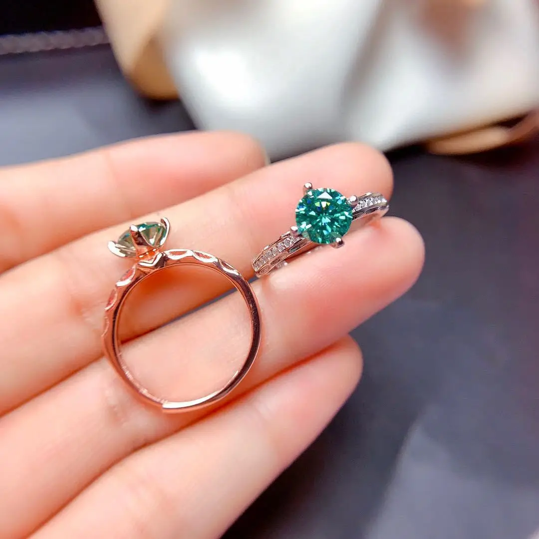

European Style Classic Wedding Open Ring with 1Ct Maldives Blue Green Moissanite CZ 2021 New Top Women Jewelry Fashion Trend