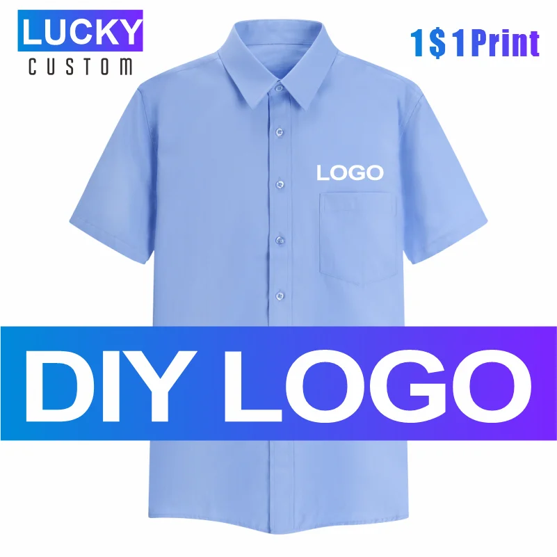 LUCKY-Camisa de manga larga para hombre y mujer, camisa de negocios con bordado personalizado, de manga corta y alta calidad, novedad de 2020