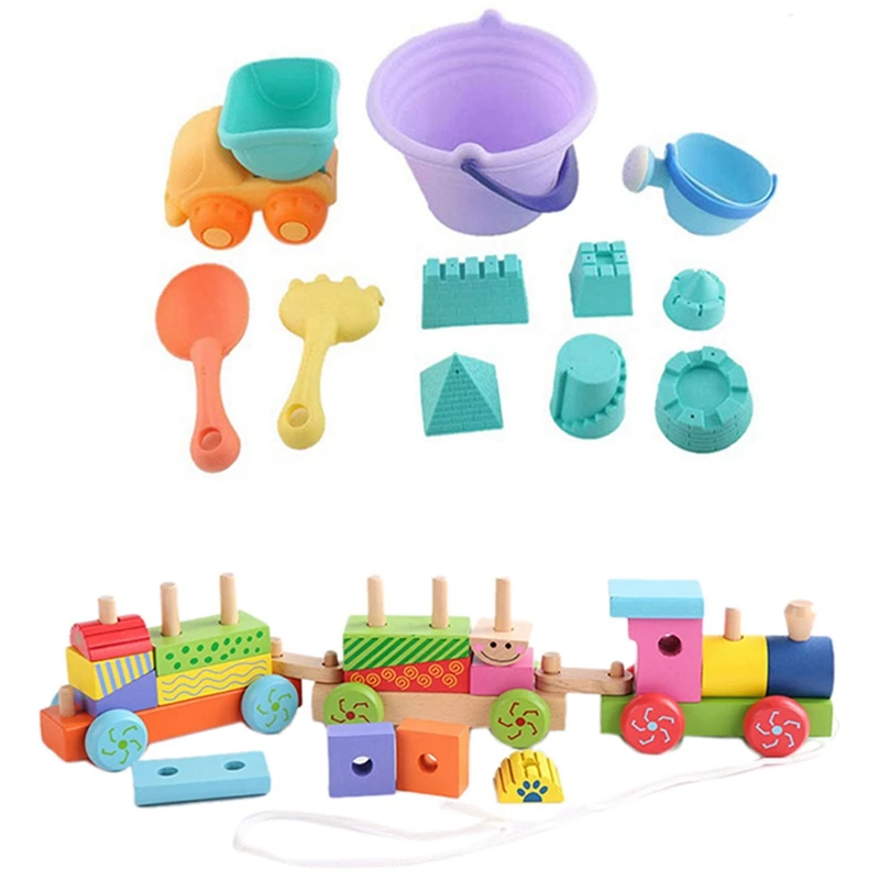 

Мягкая резиновая пляжная игрушка для детей, прицеп с игрушками для детей, деревянный поезд, 11 шт.