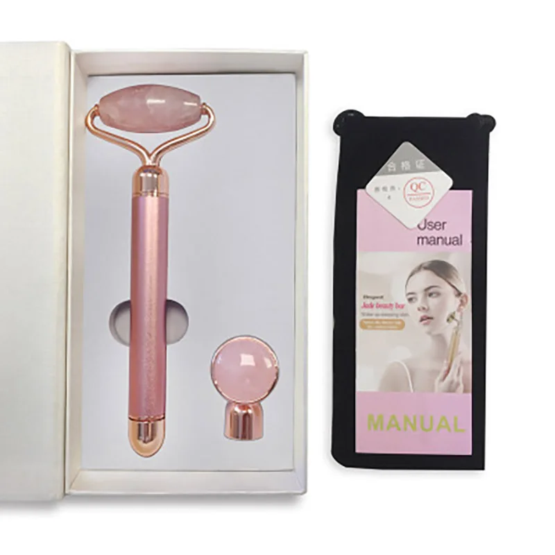 2 в 1 Электрический роллер из розового кварца для лица вибрирующий массажер