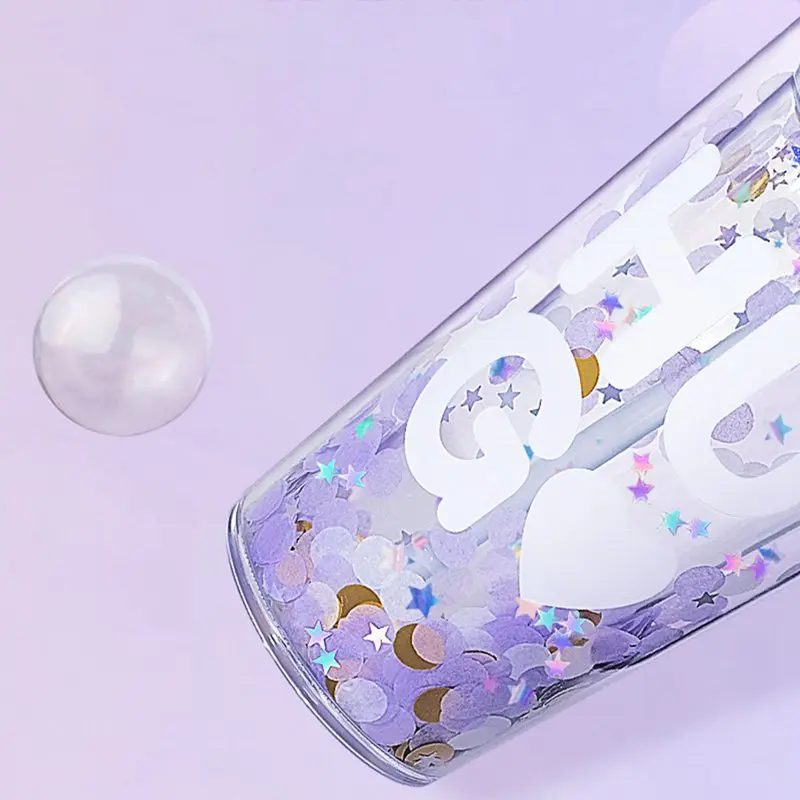 

Polka Dot Sequin Water Cup Double-layer Plastic Straw Cup Cute Water Cup Hand Cup Letter Printing Cup Bottle Coffee Juice Cup