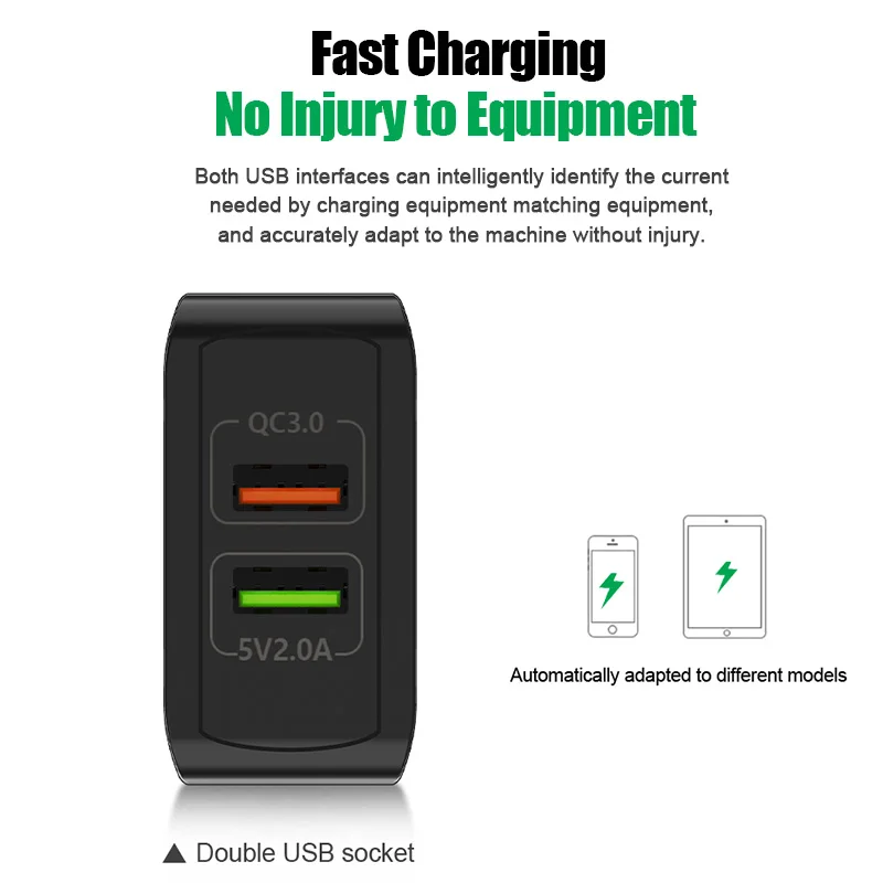 QC3.0 Универсальный двойной USB Зарядное устройство 5V 3.0A быстрой зарядки стены