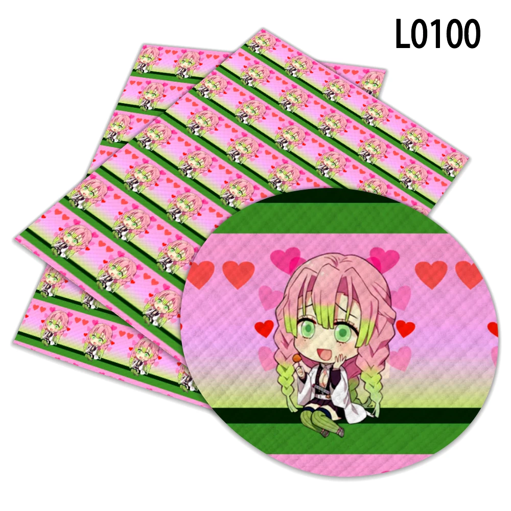 

Japanese Cartoon Kimetsu No Yaiba Faux Artificial Synthetic Leather Fabric A4 22*X30CM Hair Bow 1piece