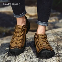 golden sapling retro shoes men genuine leather flats for trekking comfortable leisure footwear fashion vintage mens casual shoe