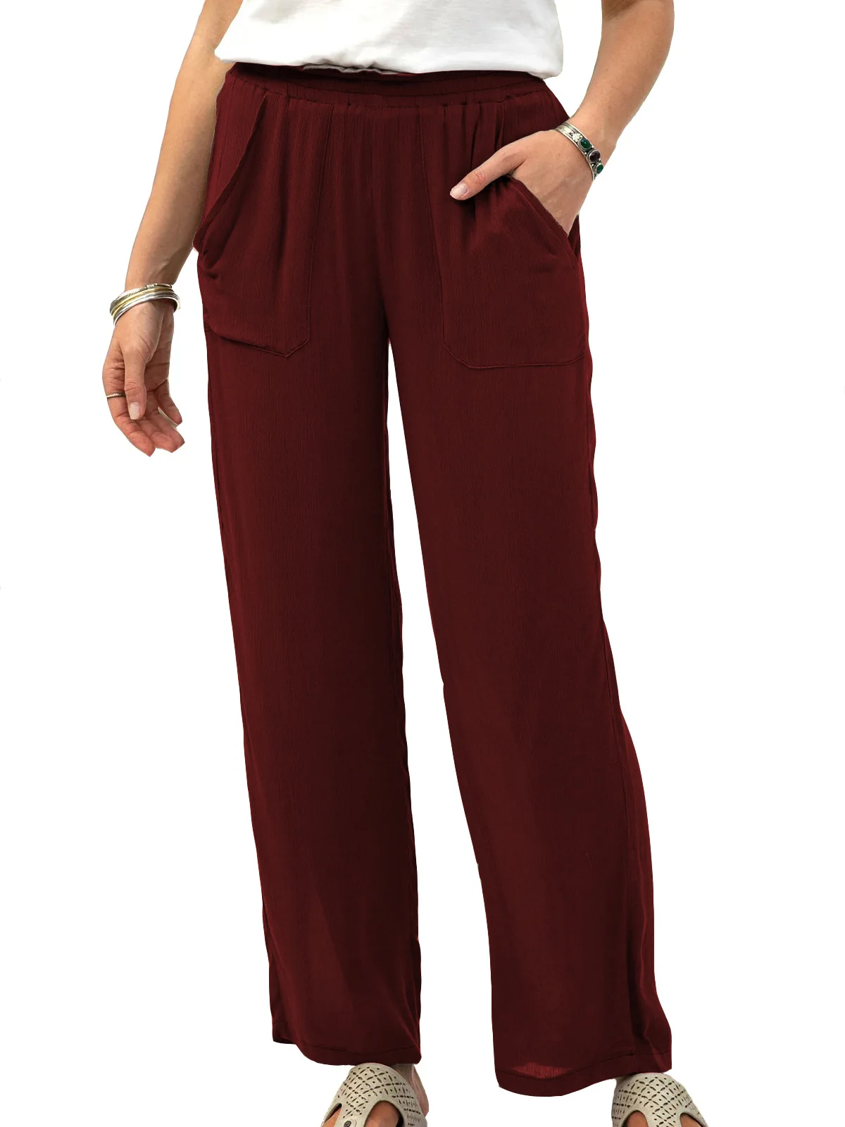 

Solid Streetwear Women Trousers Summer Loose Wide Leg High Waist Woman Pants Pocket Korean Style Y0515A