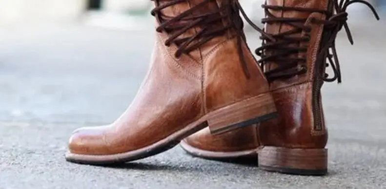 

Women's medium and small cow boots, ladies retro PU leather shoes, women's fashion boots