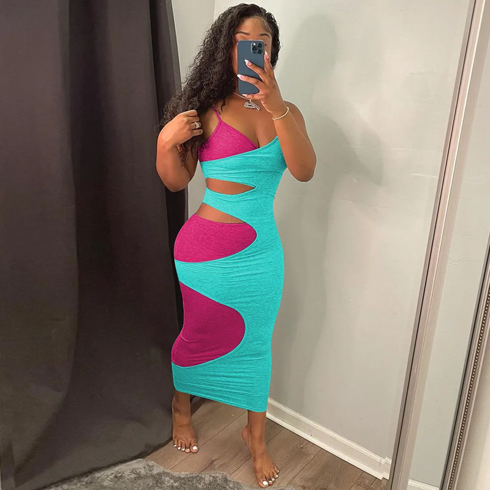 

Женское комбинированное платье-карандаш, контрастных цветов, на тонких бретелях, без рукавов, элегантное платье с вырезом на талии, платье д...
