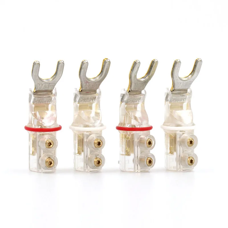 4PCS WBT/0680 Pure Copper Gold plated Y Spade plug Connectors, Speaker Plugs,HiFi Audio Screw Fork Connector Adapter