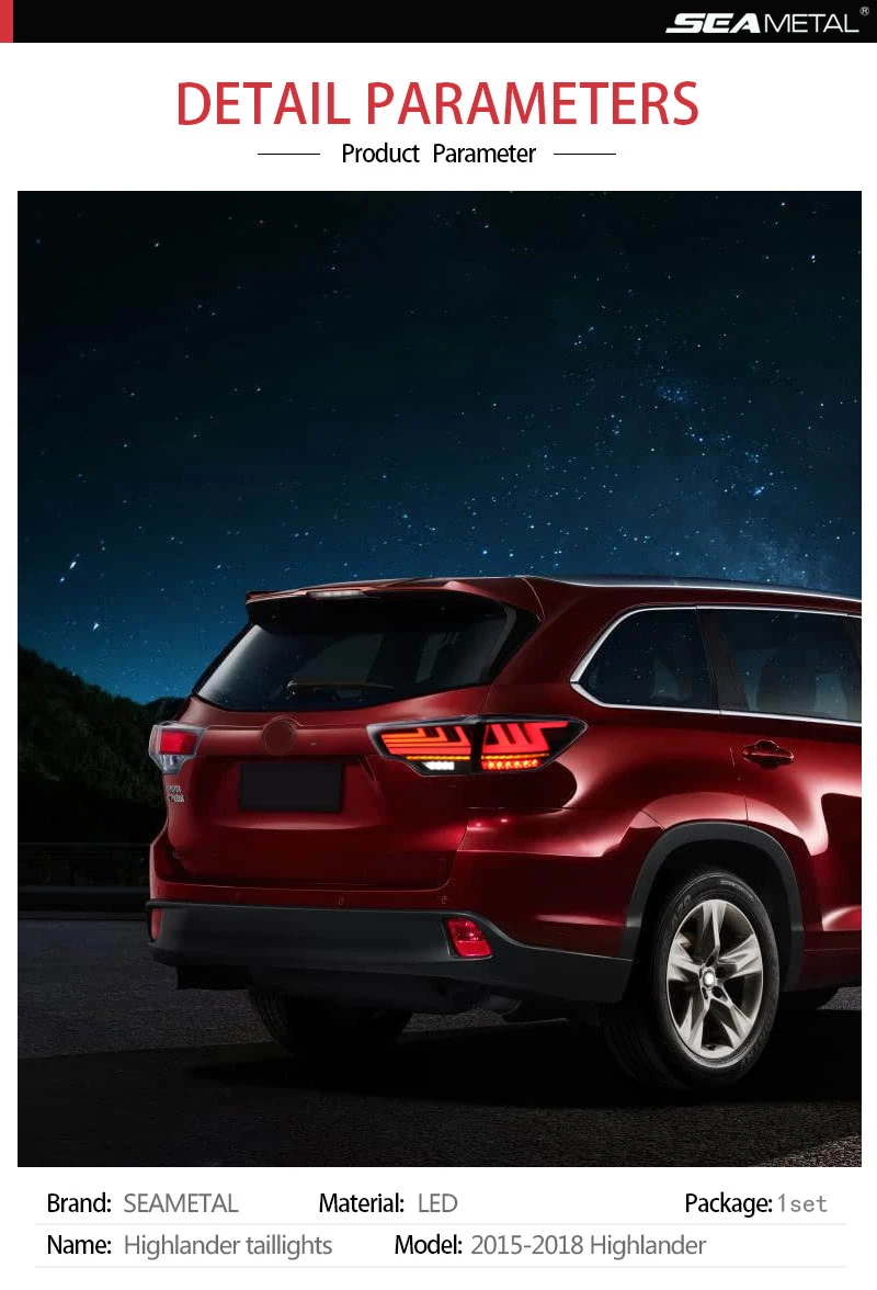 Автомобильный задний светильник для Toyota Highlander+ светодиодный задний светильник s задний фонарь задний светильник DRL+ сигнал+ тормоз+ задний фонарь