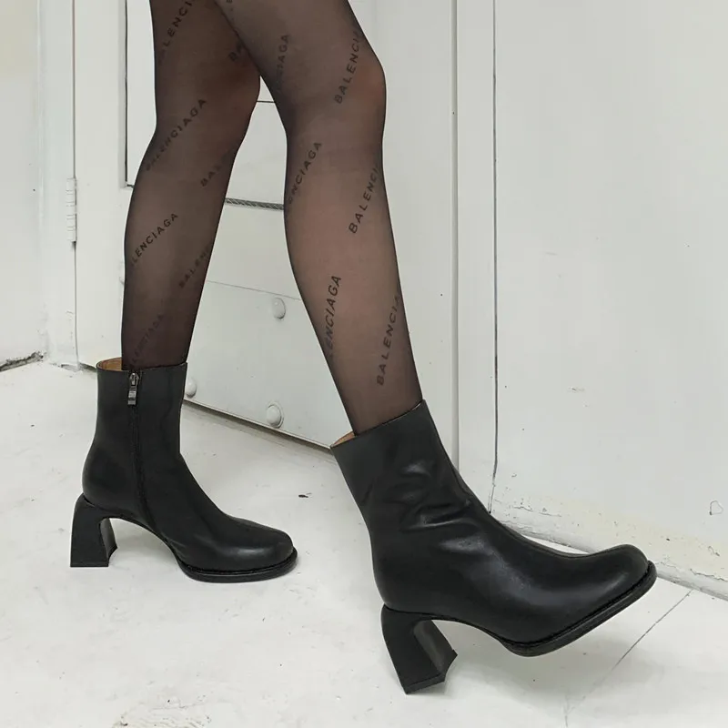 

MORAZORA 2021 New Arrival Women Boots Genuine Leather Boots Thick High Heels Square Toe Solid Color Ankle Boots For Woman