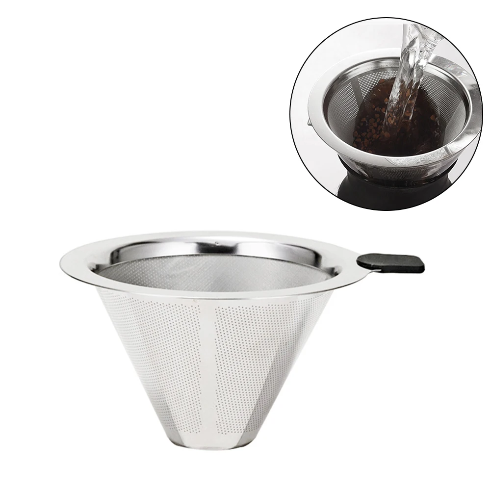 Fine Mesh Double Layer Practical Paperless Durable Reusable Dripper Funnel Cone Coffee Filter Espresso Pour Over Stainless Steel images - 6