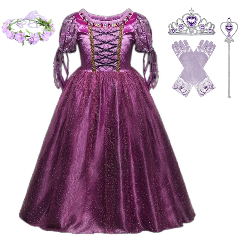 

Girls Princess Dress Purple Style Girl Birthday Party Costume Children Cosplay Holiday Dresses Children Short Sleeve Dress
