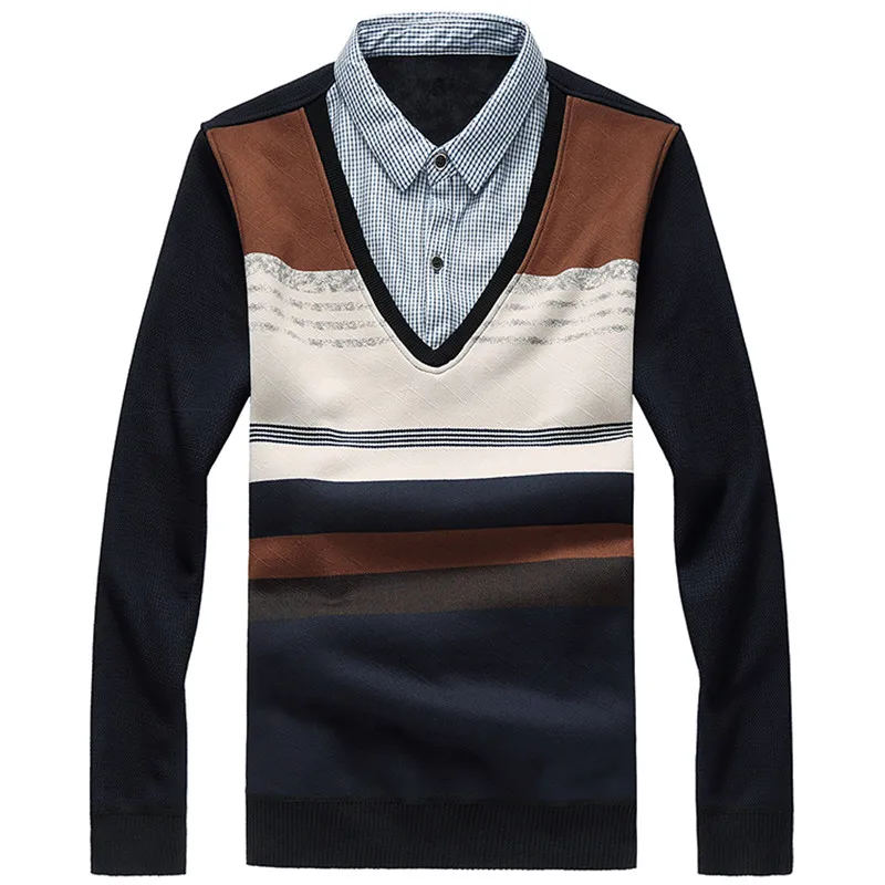 Зимний мужской свитер большого размера поддельный Двухсекционный с капюшоном