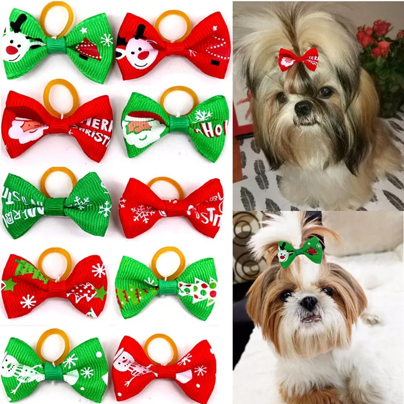 

Clearance 10 Pcs/lot Christmas Pet Headdress Set Assorted Rubber Bands Hair Bowknot Headwear For Cat Dog Pet Grooming Accessorie