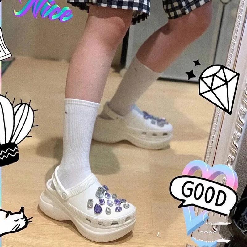 Brand JIBZ Crocs Charms Designer Bling Rhinestone Chain Croc Decorations Cute Metal Buckle Accessories for Girls 2021 New