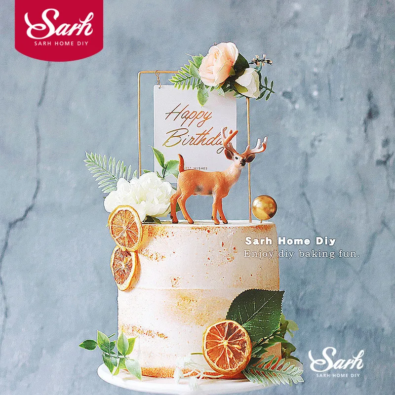 Железный цветок торт топперы Сика олень украшения для дня рождения вечерние