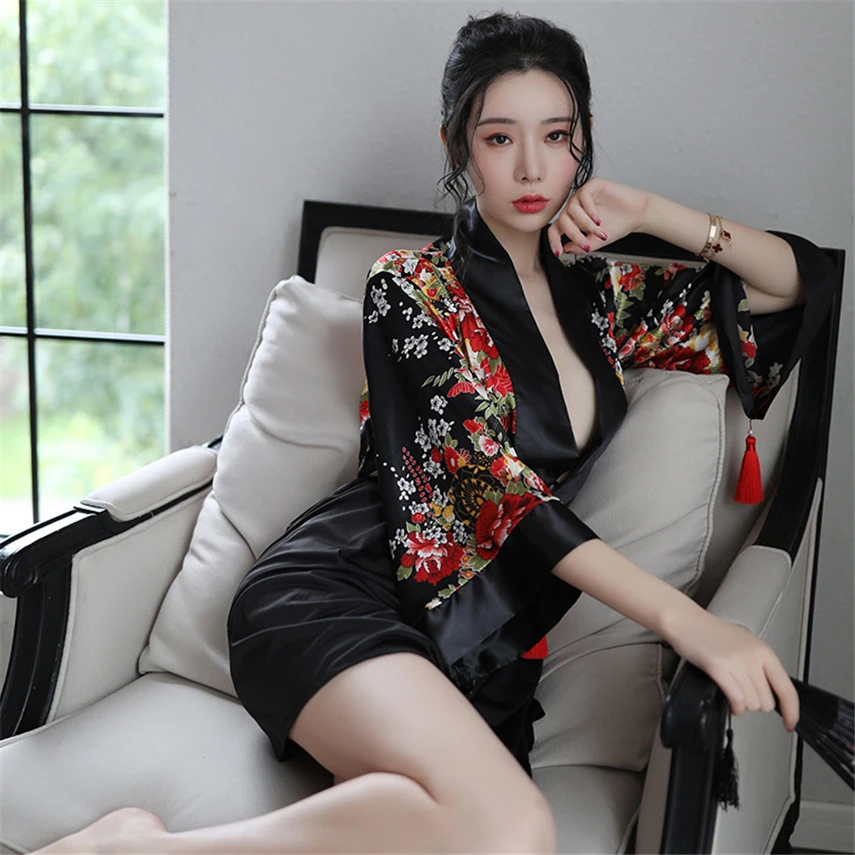 Кимоно женское с цветочным принтом пикантное платье в японском стиле комплект