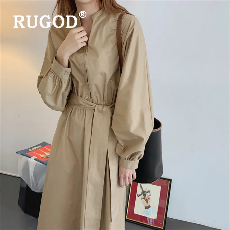 Женское платье с длинным рукавом RUGOD корейское макси со шнуровкой и